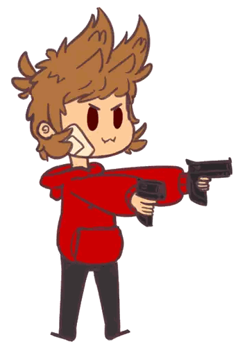 Cartoon Character In Red Hoodie Holding Guns Sticker