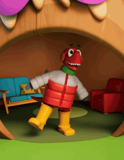 Cartoon Character In Red Jacket And Yellow Rain Boots GIF