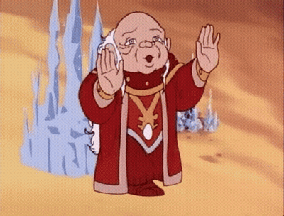 Cartoon Character In Red Robe Waving Hands GIF