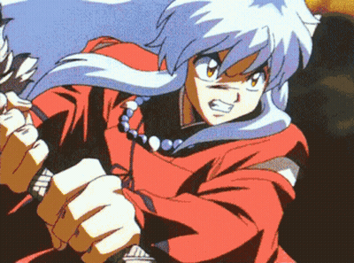 Cartoon Character In Red Shirt Holding Sword GIF