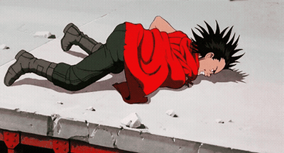 Cartoon Character in Red Shirt Laying Down