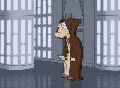 Cartoon Character In Robe Holding Lightsaber GIF