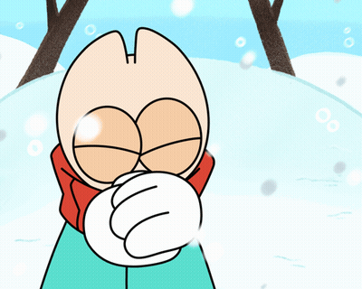 Cartoon Character In Scarf And Gloves Standing In Snow GIF