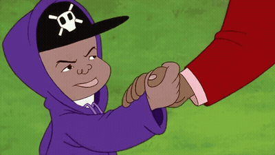 Cartoon Character In Skull Hat Shaking Hands With Another GIF