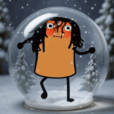 Cartoon Character In Snow Globe With Snow Falling GIF
