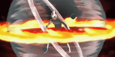 Cartoon Character In Sphere Of Fire And Water GIF