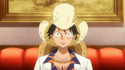 Cartoon Character In Straw Hat And Necklace GIF