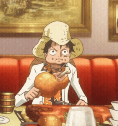 Cartoon Character In Straw Hat Eating At Table GIF