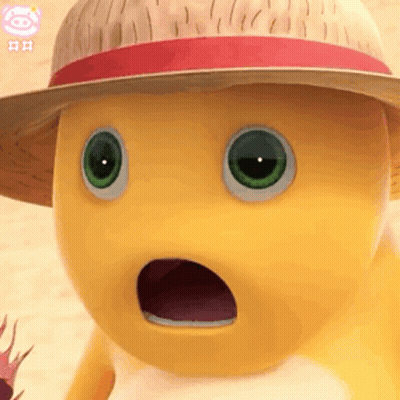 Cartoon Character In Straw Hat Surprised GIF
