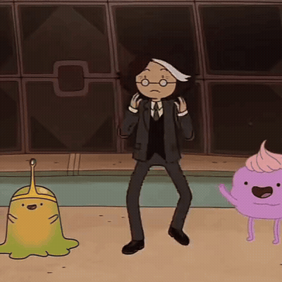 Cartoon Character In Suit And Tie Dancing Saying Yippie GIF
