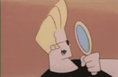 Cartoon Character In Sunglasses Holding Mirror GIF