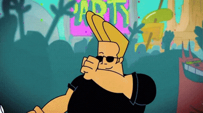 Cartoon Character In Sunglasses In Front Of Party Sign GIF