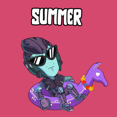 Cartoon Character In Sunglasses On Purple Float Saying Summer GIF