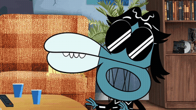 Cartoon Character In Sunglasses Sitting On Chair GIF