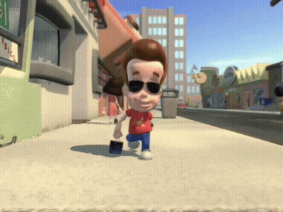 Cartoon Character In Sunglasses Walking Down Street GIF