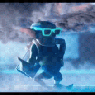 Cartoon Character In Sunglasses Walking Through Clouds GIF
