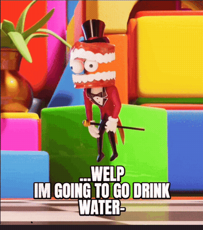 Cartoon Character In Top Hat And Cane Says Going To Drink Water GIF