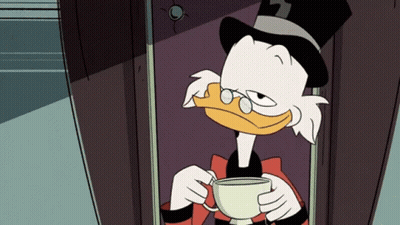 Cartoon Character In Top Hat And Glasses Drinking Coffee GIF