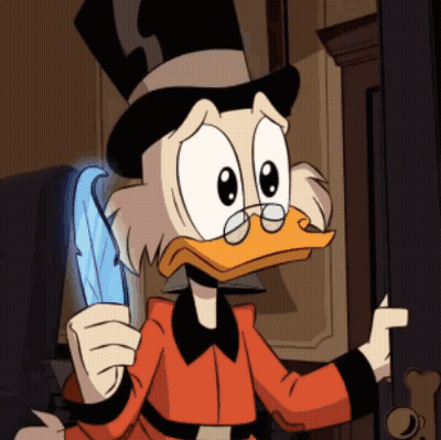 Cartoon Character In Top Hat And Glasses Holding Blue Feather GIF