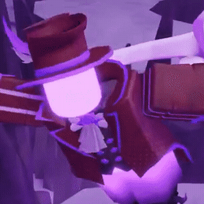 Cartoon Character In Top Hat And Purple Cape Holding Sword GIF