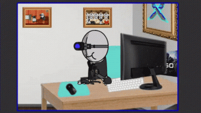 Cartoon Character In VR Headset At Desk GIF