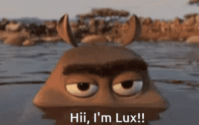 Cartoon Character In Water Saying Hii I'm Lux! GIF