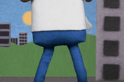 Cartoon Character In White Shirt And Blue Pants In City GIF