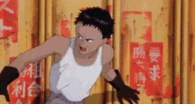 Cartoon Character In White Tank Top Running In Front Of Yellow Wall GIF