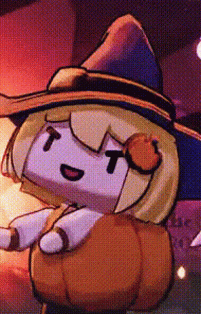 Cartoon Character In Witch Hat Holding Pumpkin GIF
