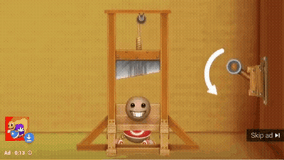 Cartoon Character in Wooden Guillotine Saying Loser