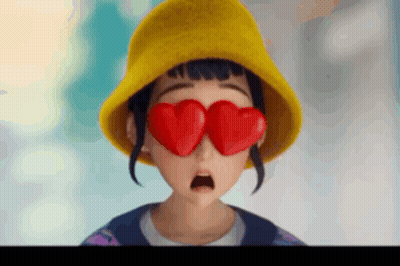 Cartoon Character In Yellow Hat And Heart Sunglasses GIF