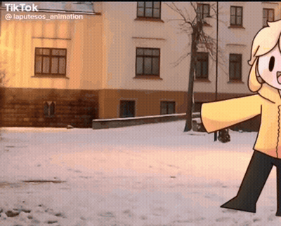 Cartoon Character In Yellow Jacket Standing In Snow GIF