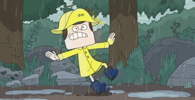Cartoon Character In Yellow Raincoat And Blue Boots GIF