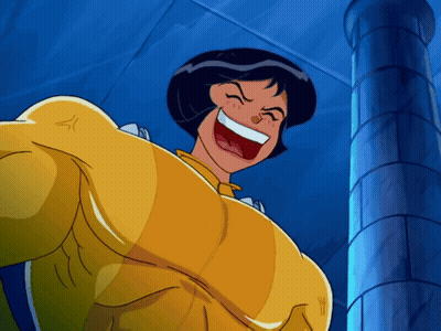 Cartoon Character In Yellow Suit Laughing GIF