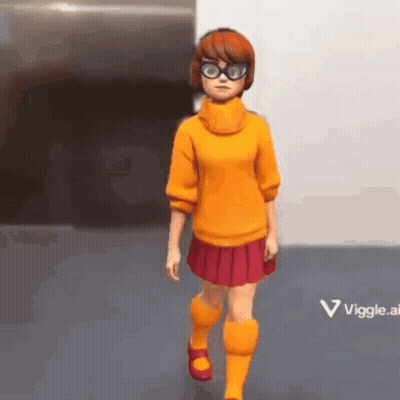 Cartoon Character In Yellow Sweater And Orange Skirt Walking GIF