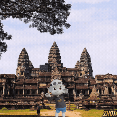 Cartoon Character In Zhot Shirt Before Old Building GIF