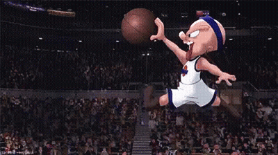 Cartoon Character Jumping For Basketball GIF
