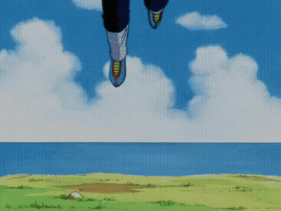 Cartoon Character Jumping in Blue Sky With Clouds
