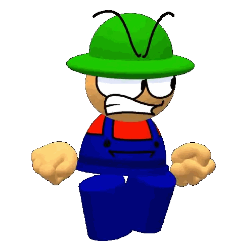 Cartoon Character Jumping In Green Hat And Overalls Sticker