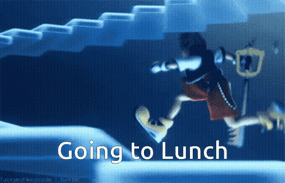 Cartoon Character Jumping Saying Going To Lunch GIF