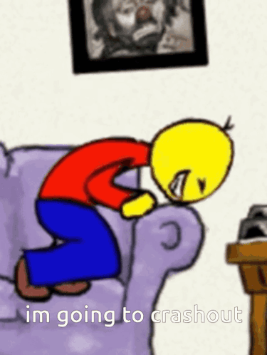 Cartoon Character Kneeling On Couch I'm Going To Crashout GIF