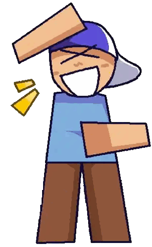 Cartoon Character Laughing Holding Wooden Block Sticker