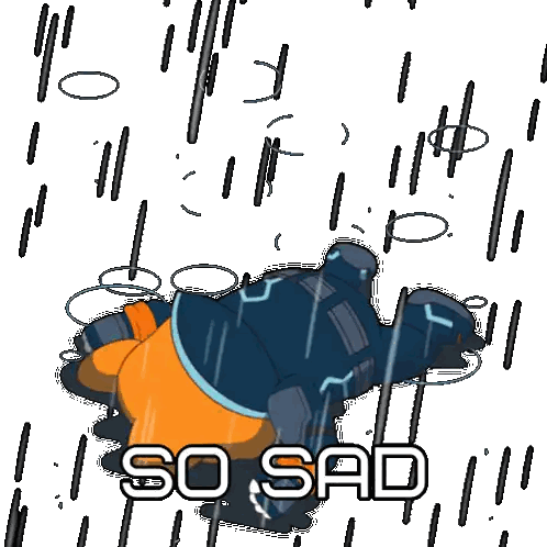 Cartoon Character Laying In Rain Saying So Sad Sticker