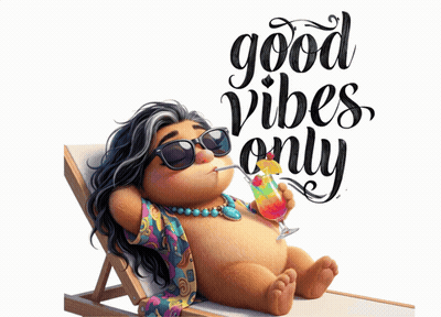 Cartoon Character Laying On Beach Chair Drinking Good Vibes Only GIF