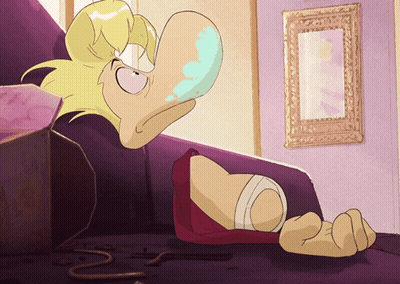 Cartoon Character Laying On Couch With Box GIF