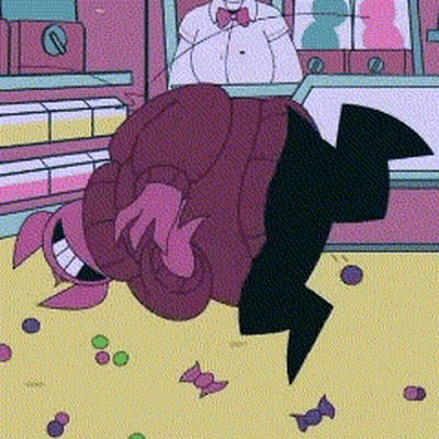 Cartoon Character Laying On Floor With Candy GIF