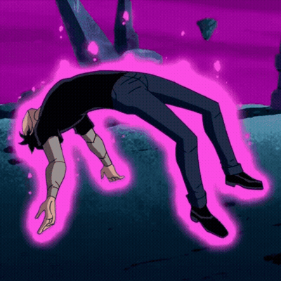 Cartoon Character Laying On Ground With Purple Glow GIF