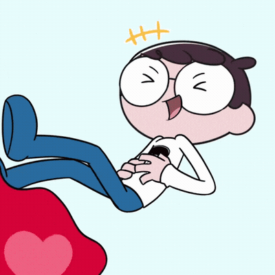 Cartoon Character Laying On Heart With Haha GIF