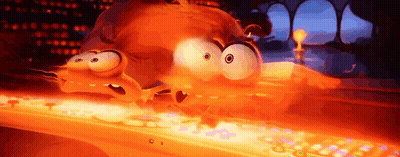 Cartoon Character Laying On Keyboard With Flame From Mouth GIF