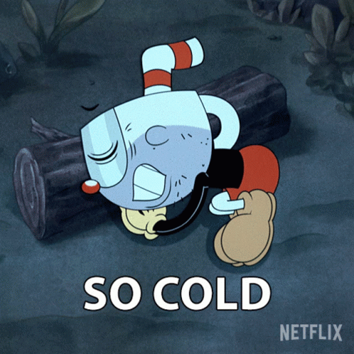 Cartoon Character Laying On Log Saying So Cold GIF